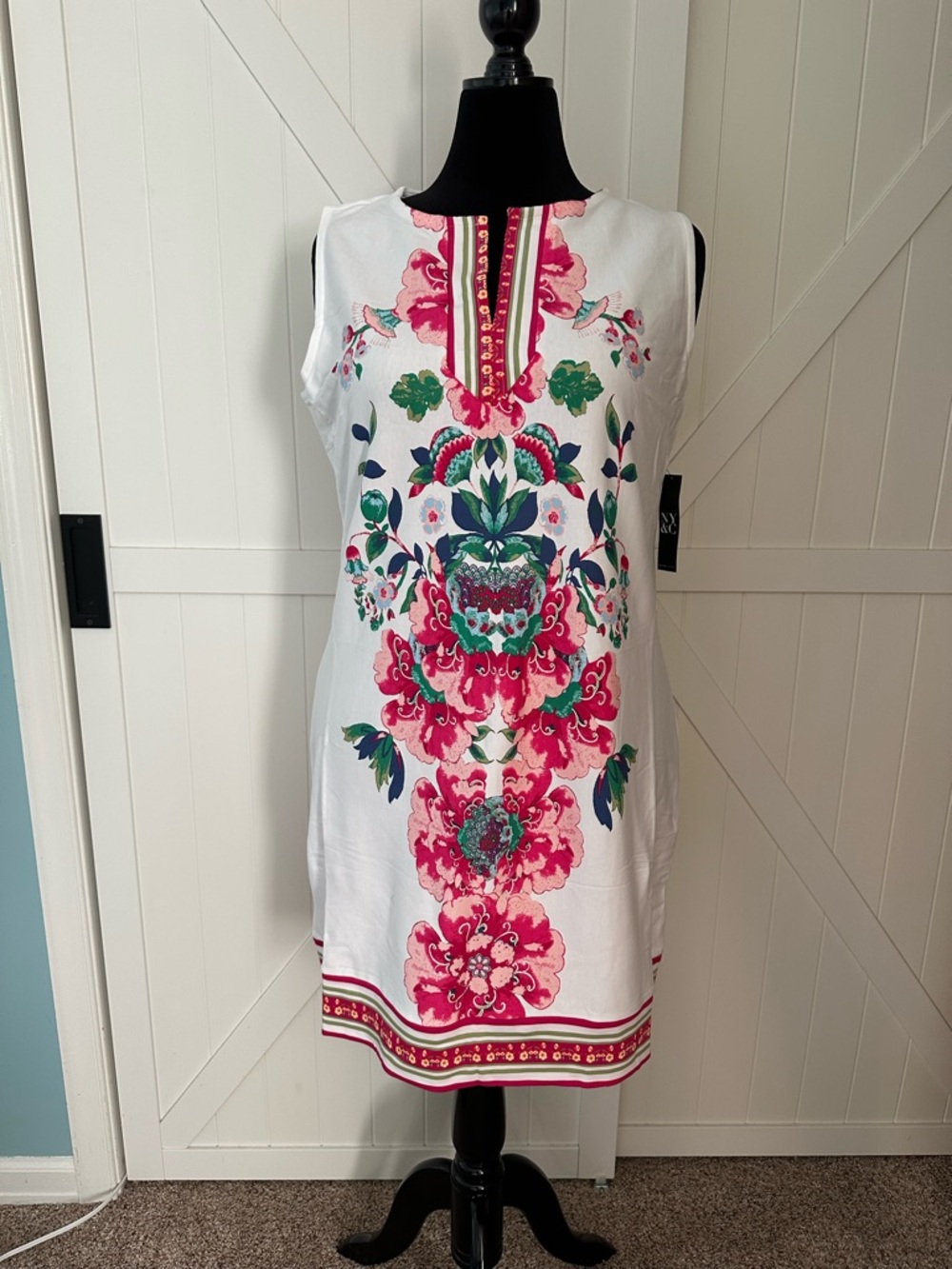 NWT New York & Company Floral Shift Dress XL Sleeveless Cotton Midi